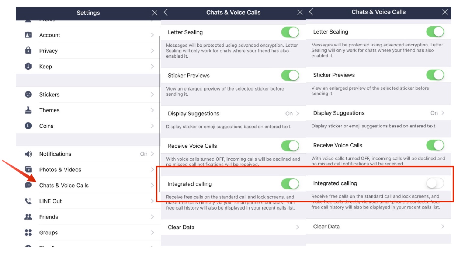 ปิด line integrated calling