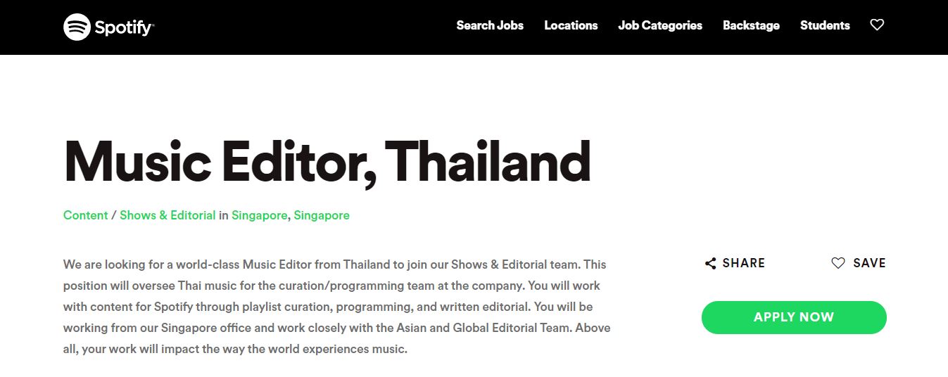 Spotify รับสมัครงาน Music Editor, Thailand
