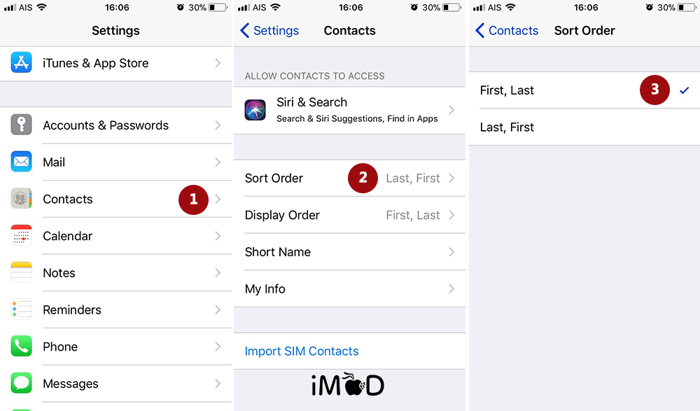 Set Contact Sort Order After Update Ios 11