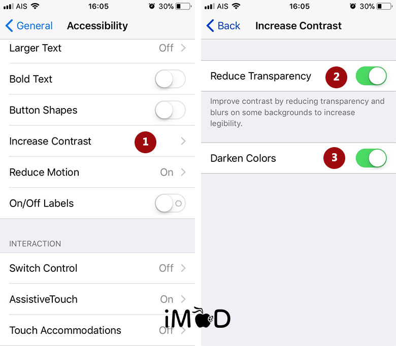 Set Increase Contrast 1 After Update Ios 11