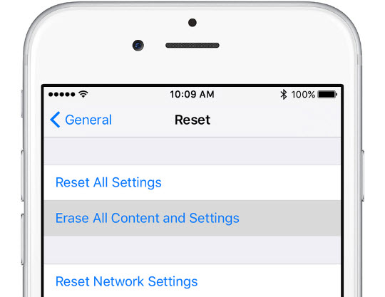 Erase All Content And Setting Iphone Reset Ios 11