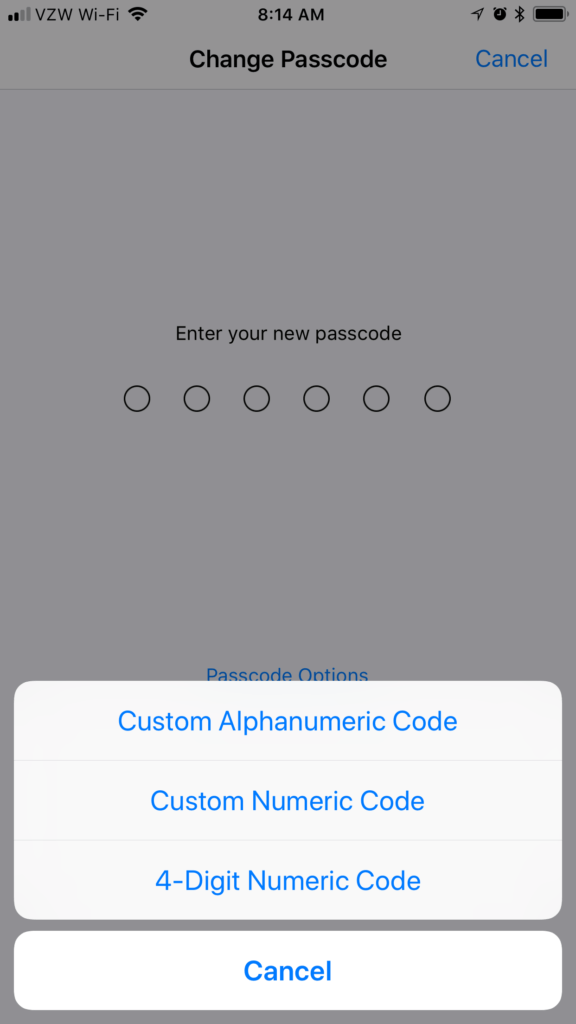 Ios 11 Passcode Options