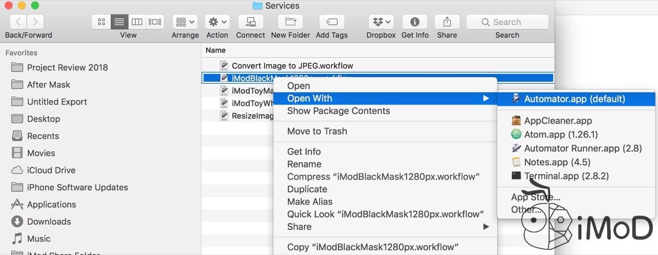 Automator Service Open With