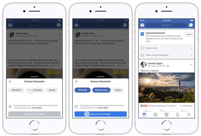 Facebook Keyword Snooze