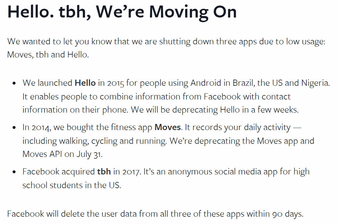 Facebook Shutting Down Moves Tbh Hello Apps 1