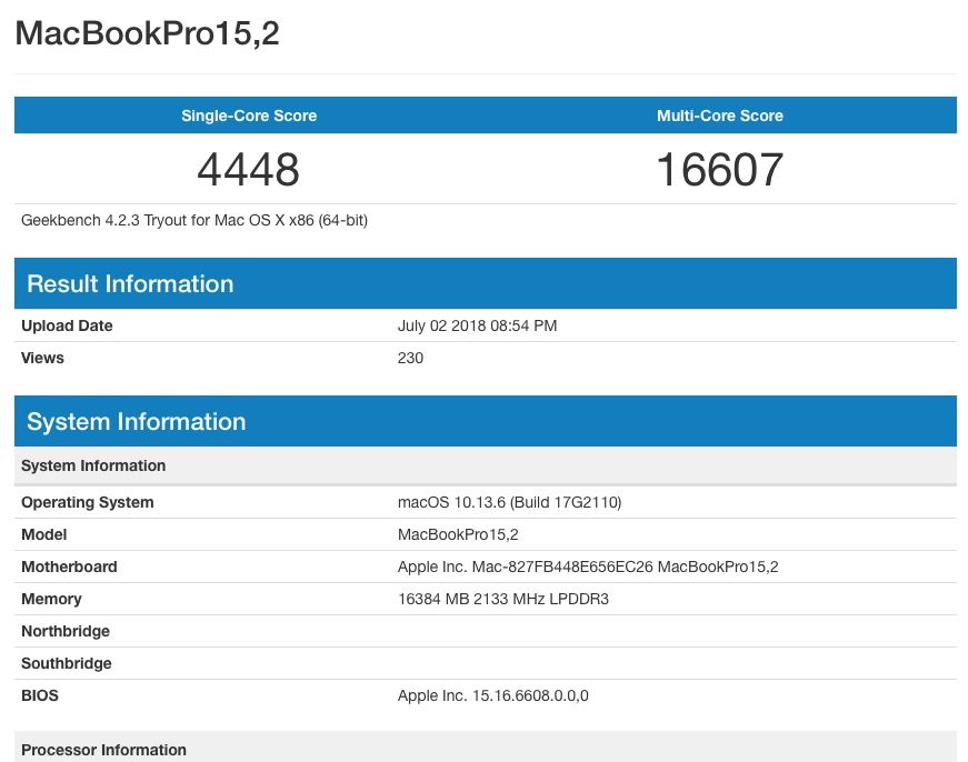 ผุดข้อมูล Geekbench ของ MacBook Pro รุ่นใหม่ 2018 มาพร้อม CPU Coffee