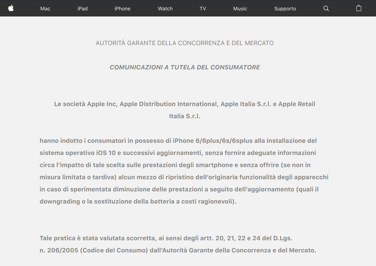 Italian Apple Homepage Iphone Battery Throttling Advisory Img 1