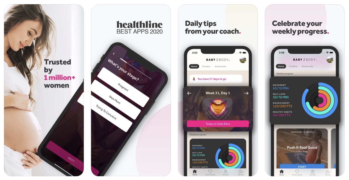 ตัวอย่างฟีเจอร์ในแอป Baby2Body Pregnancy Wellness