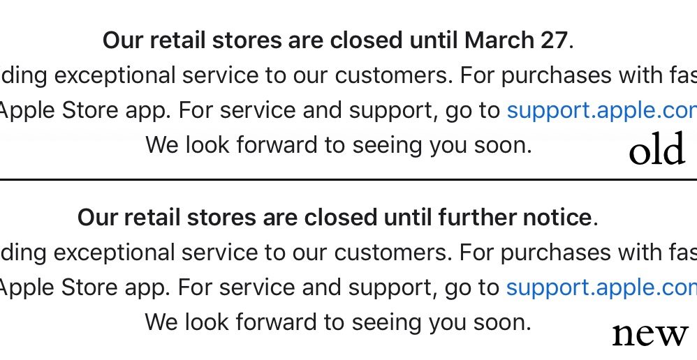 Apple Website Banner Retail Stores Are Closed Until Further Notice Img 1
