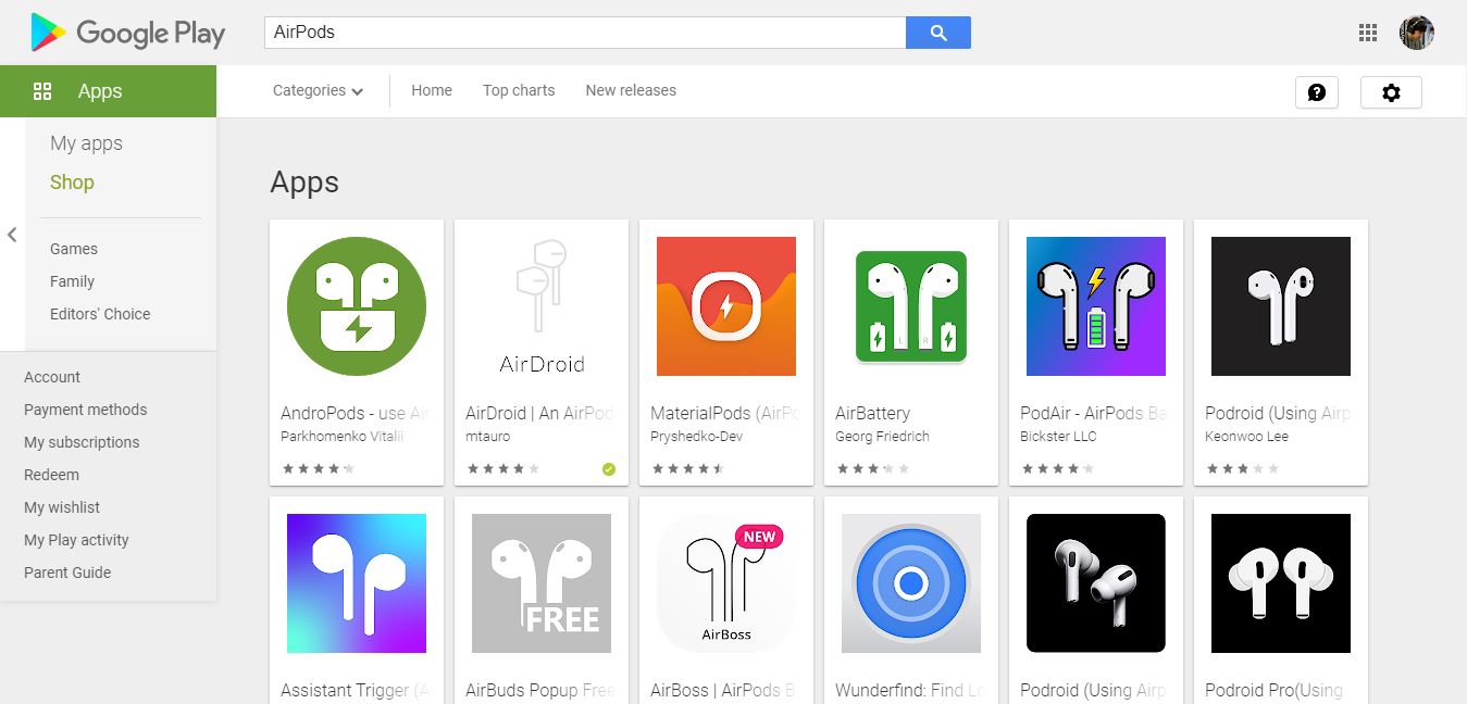 แอปพลิเคชัน AirPods ที่อยู่ใน Play Store