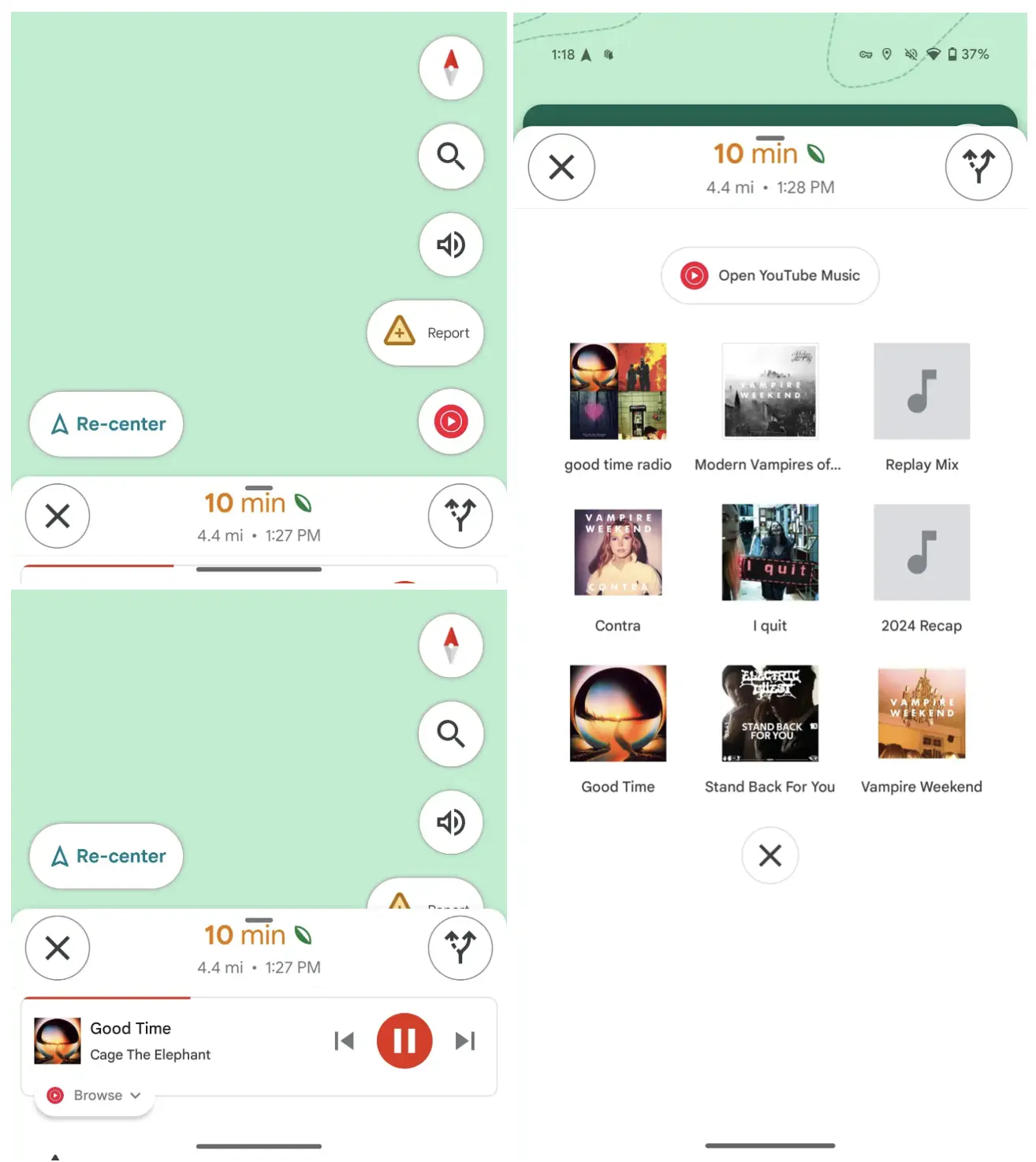 Google Maps! Can’t listen to music from Youtube and Spotify inside the app. Google Maps! Can’t listen to music from Youtube and Spotify inside the app.