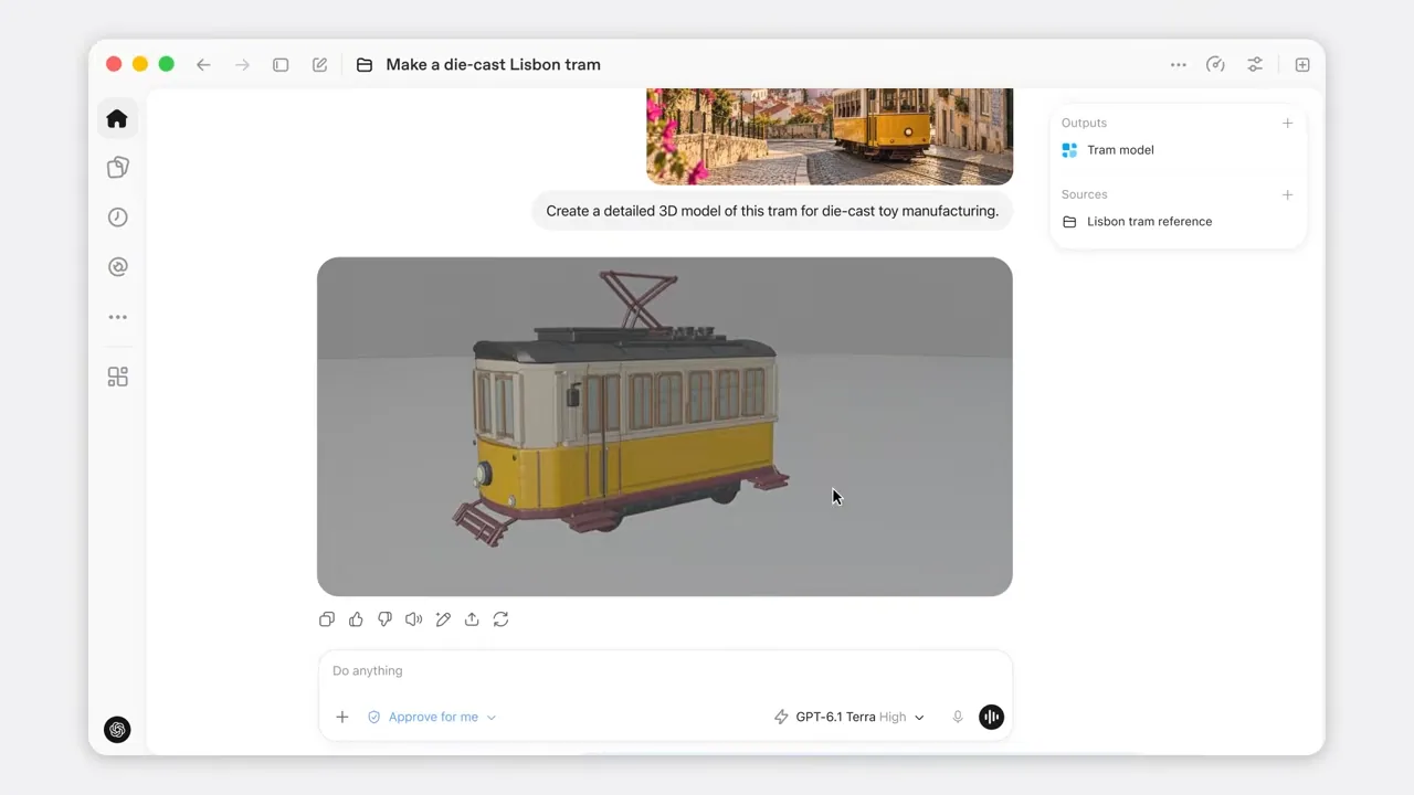 ผลลัพธ์การสร้างโมเดล 3D รถรางผ่าน GPT-6.1 Terra