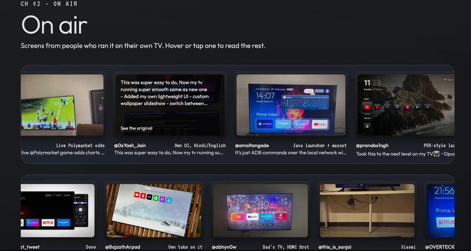 หน้าเว็บตัวอย่างหน้าจอทีวีของผู้ใช้งาน Clean Your TV หลากหลายรูปแบบ