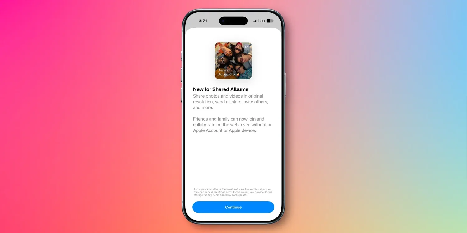 หน้าจอแนะนำฟีเจอร์ใหม่ Shared Albums บน iPhone