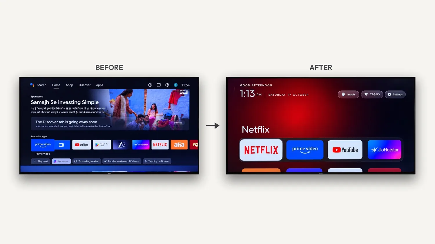 เปรียบเทียบหน้าจอ Android TV ก่อนและหลังใช้งาน Clean Your TV